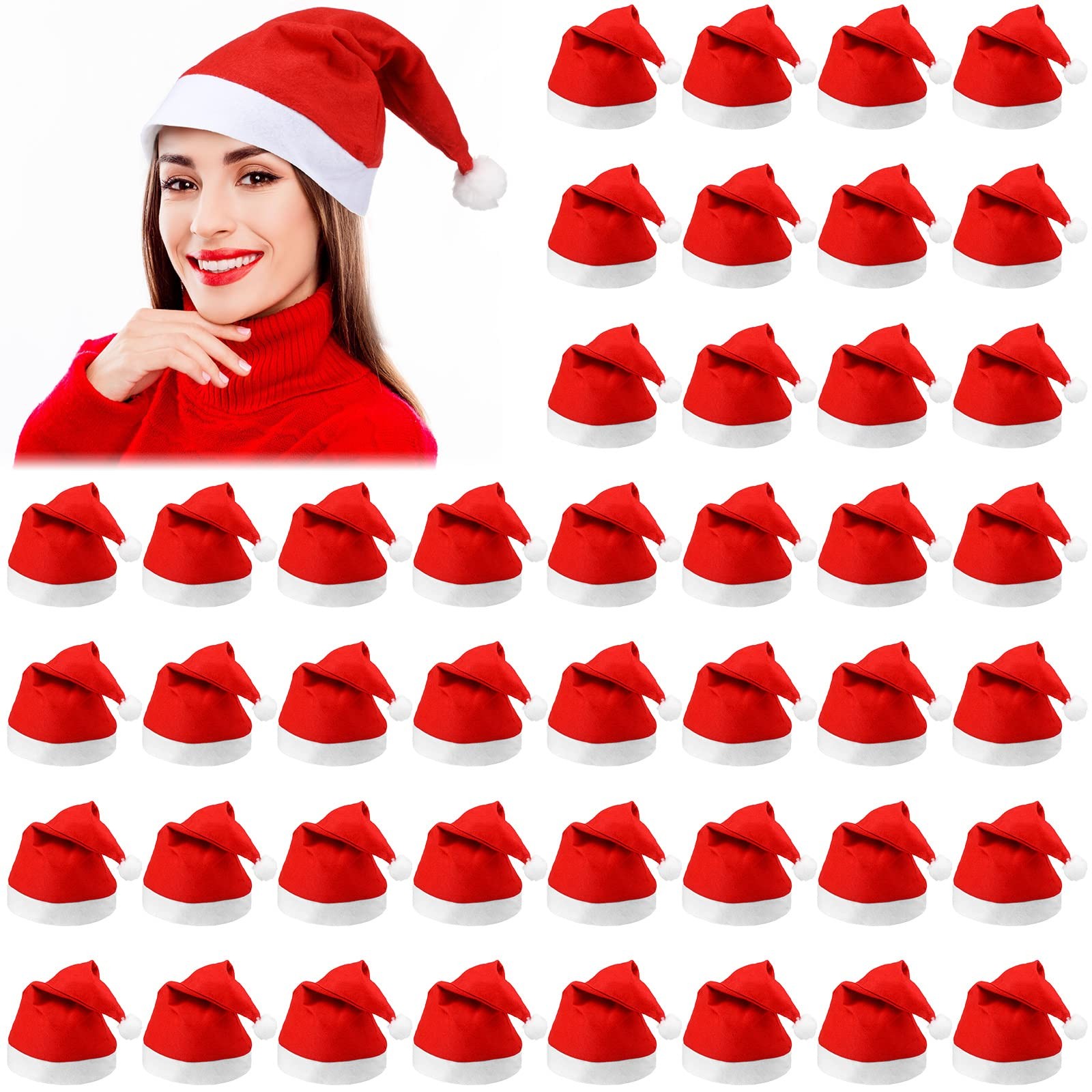 200 Pcs Santa Hats Adult Bulk Christmas Party Non Woven Fabric Xmas Santa Hat...