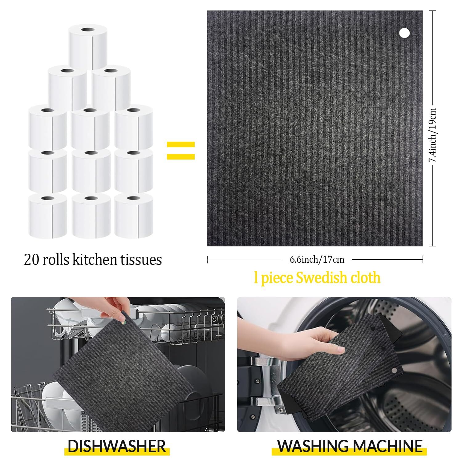 6 Pack Swedish Kitchen Dish Cloths Reusable Paper Towels for Counters Dishes
