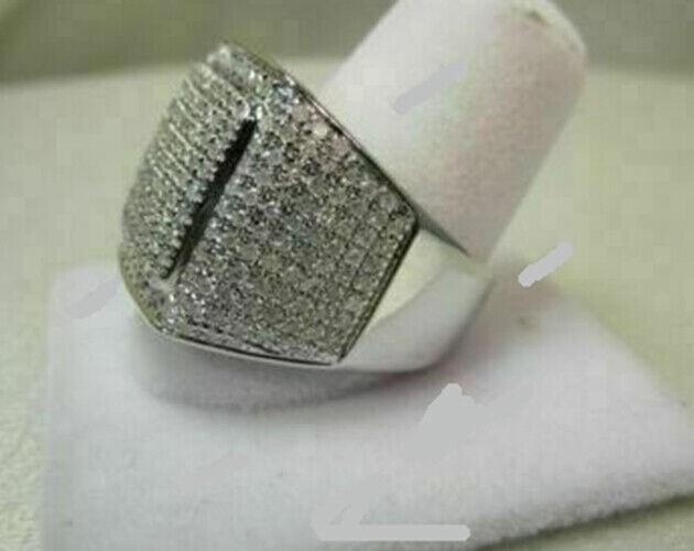 2CT Round Lab Created Diamond Pinky Men Wedding Band Ring 14K White Gold Plated
