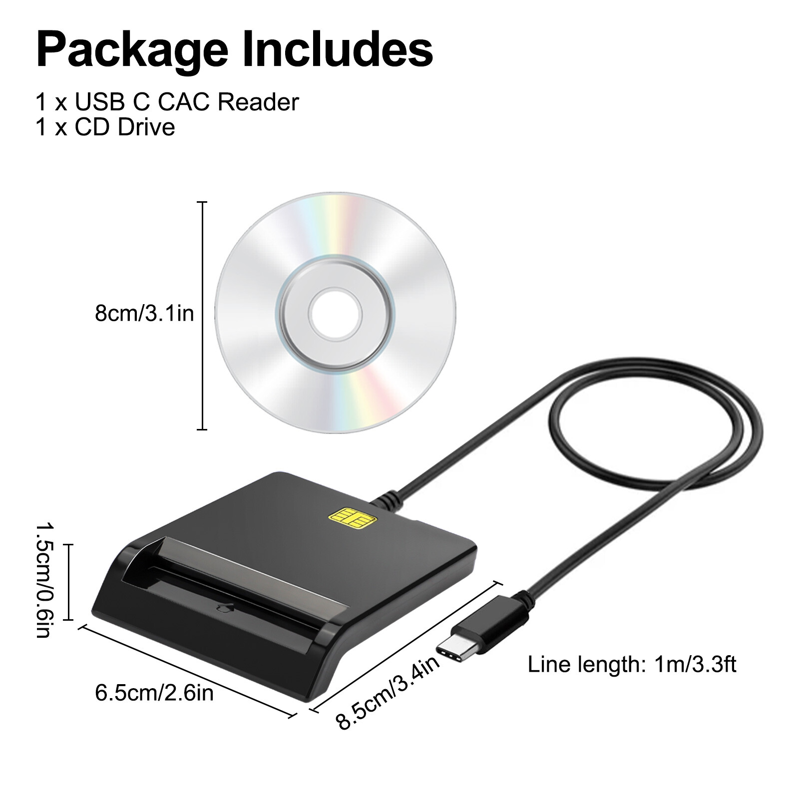 USB C Smart Card Reader DOD Military CAC Common Access for Windows 7/8/10 Mac OS