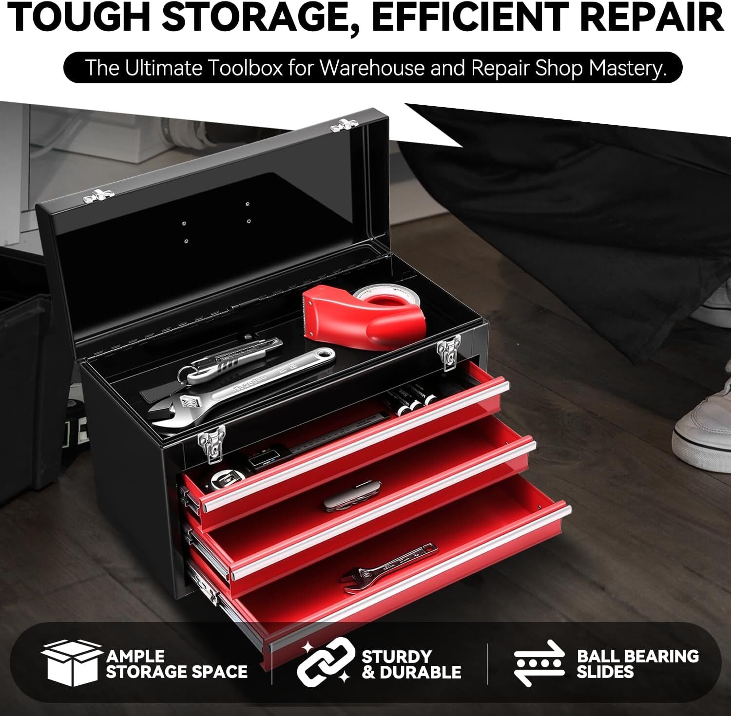 Steel Portable Tool Box 3 Drawer Top Storage Toolbox with Lockable