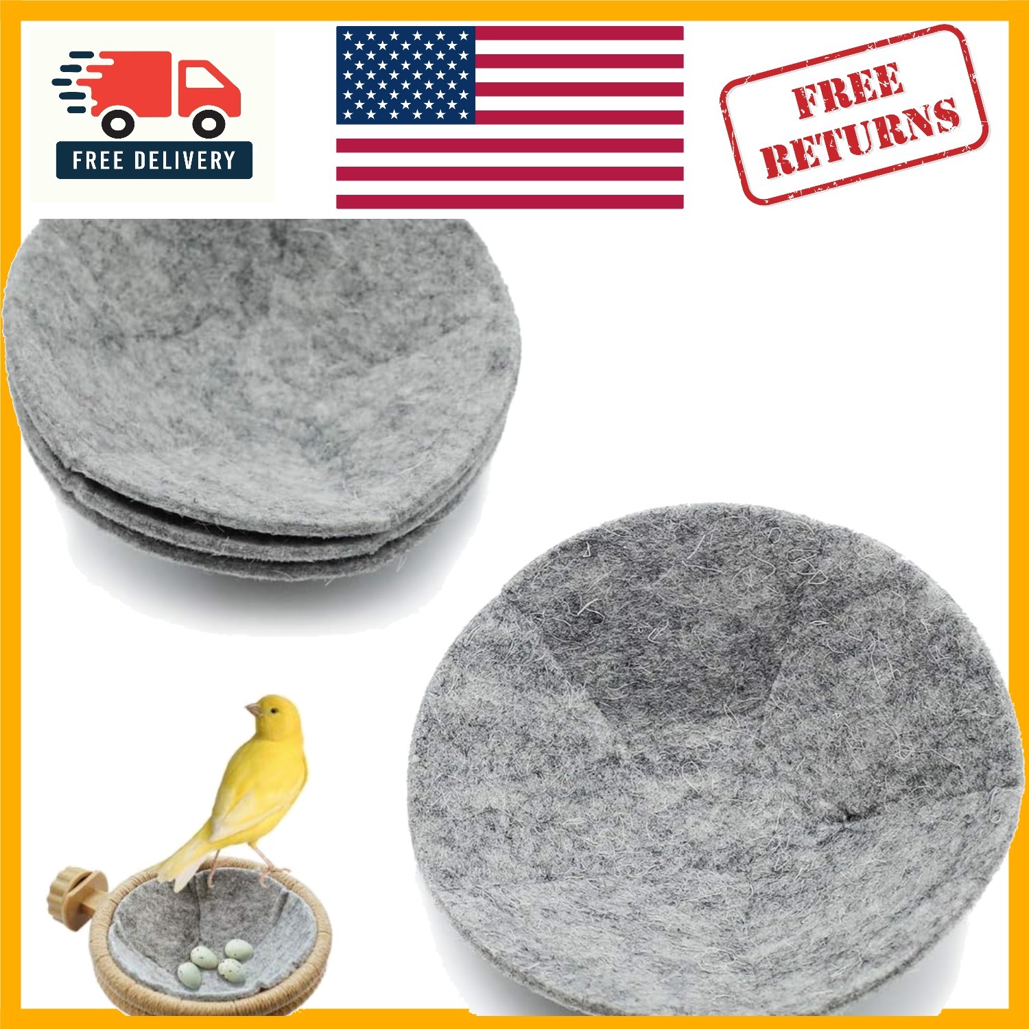 Cozy 4.1 Inch Wool Felt Nesting Pads for Canaries - 4 Count for Your Birds