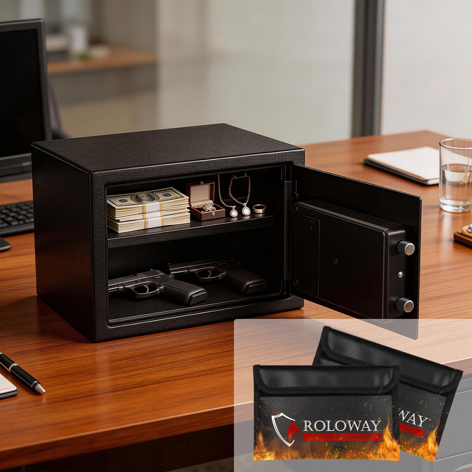 Fireproof Safe Box 0.8 Cu Ft Digital Security Home Office Pistol Handgun Black