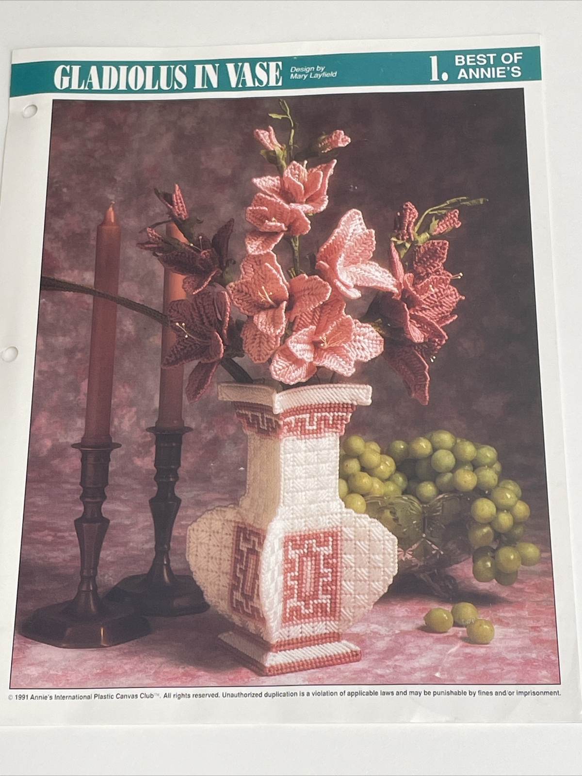 Annie's Attic Gladiolus In Vase Plastic Canvas Pattern Page