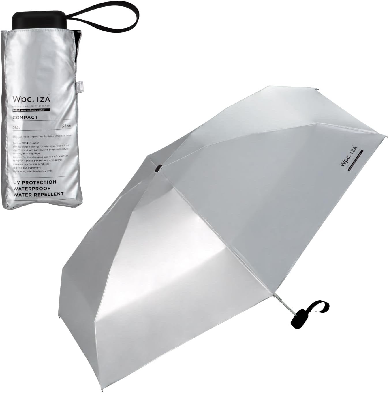 Wpc UV Protection Folding Parasol for Sun&Rain IZA Compact Silver Color 240g