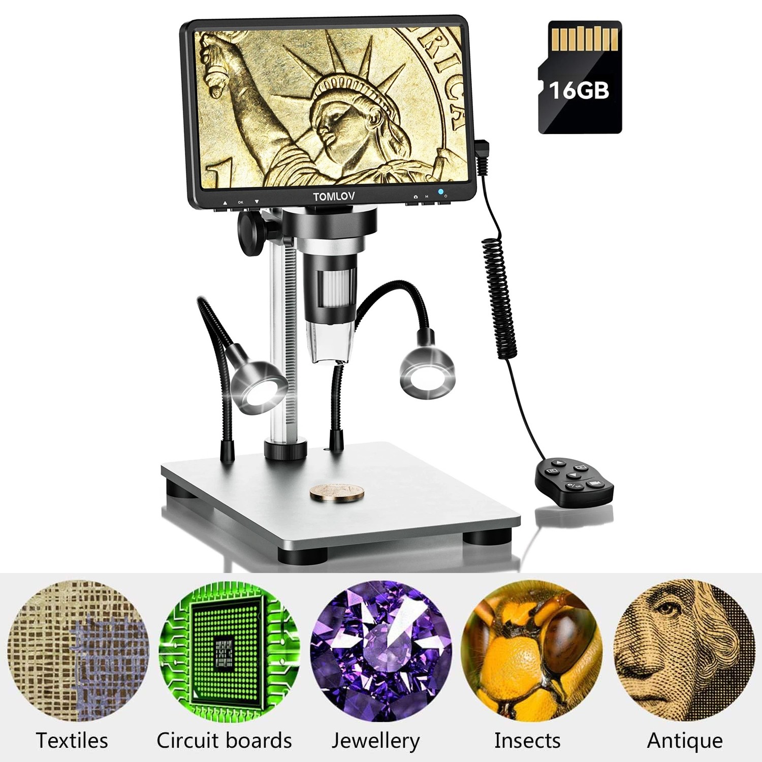 TOMLOV 7" LCD 1080p Digital Microscope 1200X Coin Magnifier Soldering Microscope