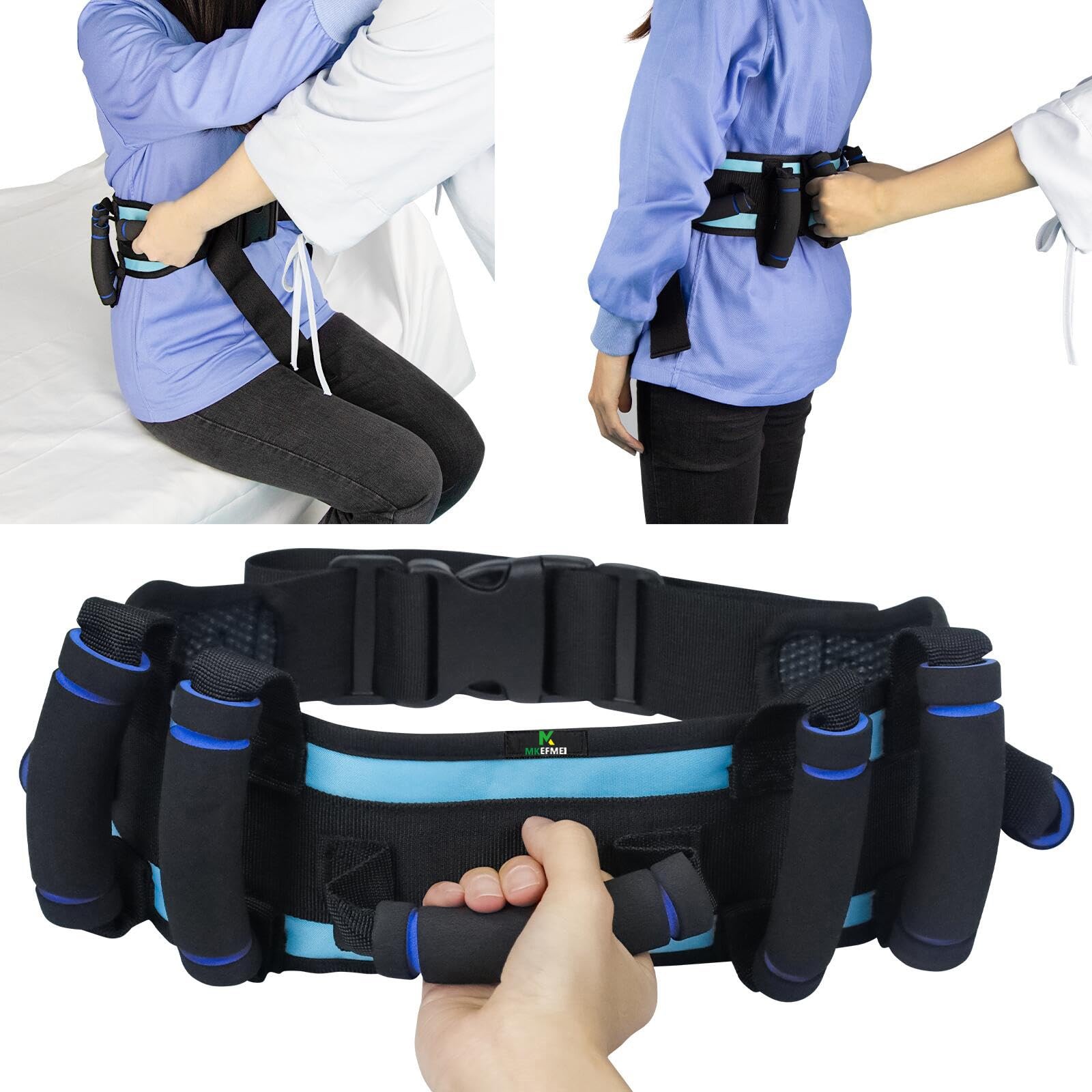 Transfer Belt with 7 Padded Handles & Quick Release Buckle, Up to 56" Waist