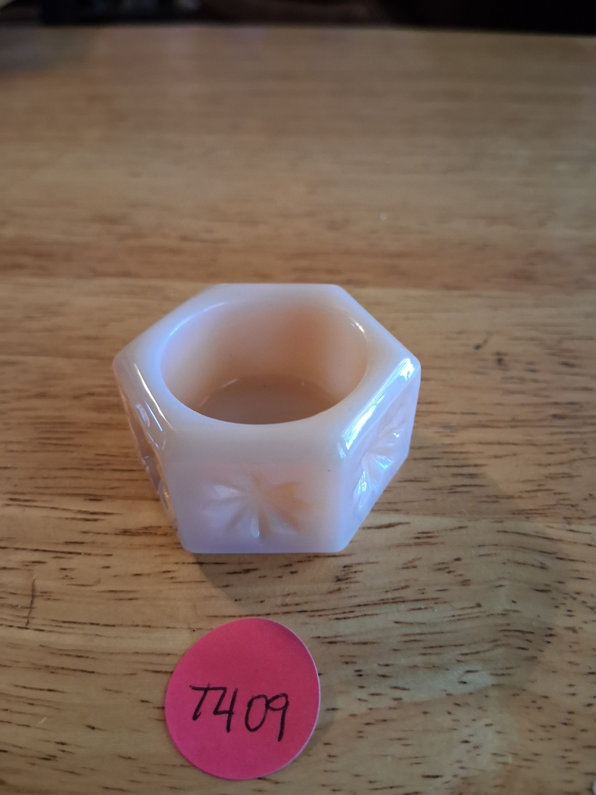 Hexagonal Light Pink Glass Open Salts Cellars