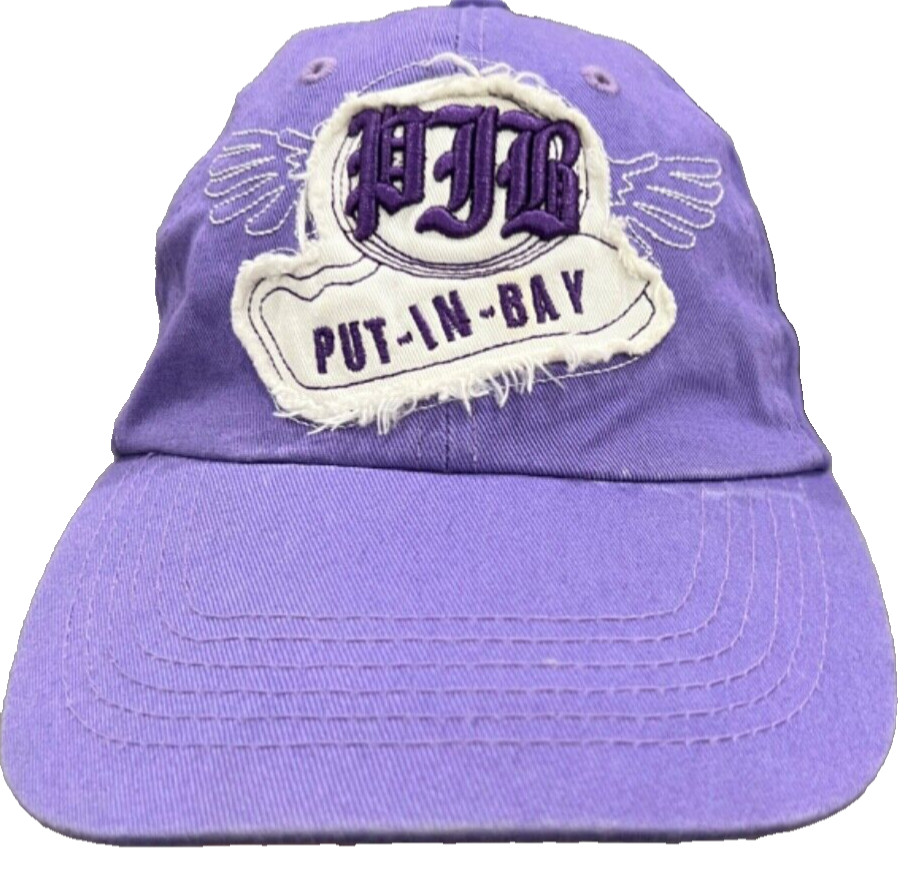 Jhats Brand PUB Put-in-Bay Frayed Purple White Patch embroidered Hat Cap