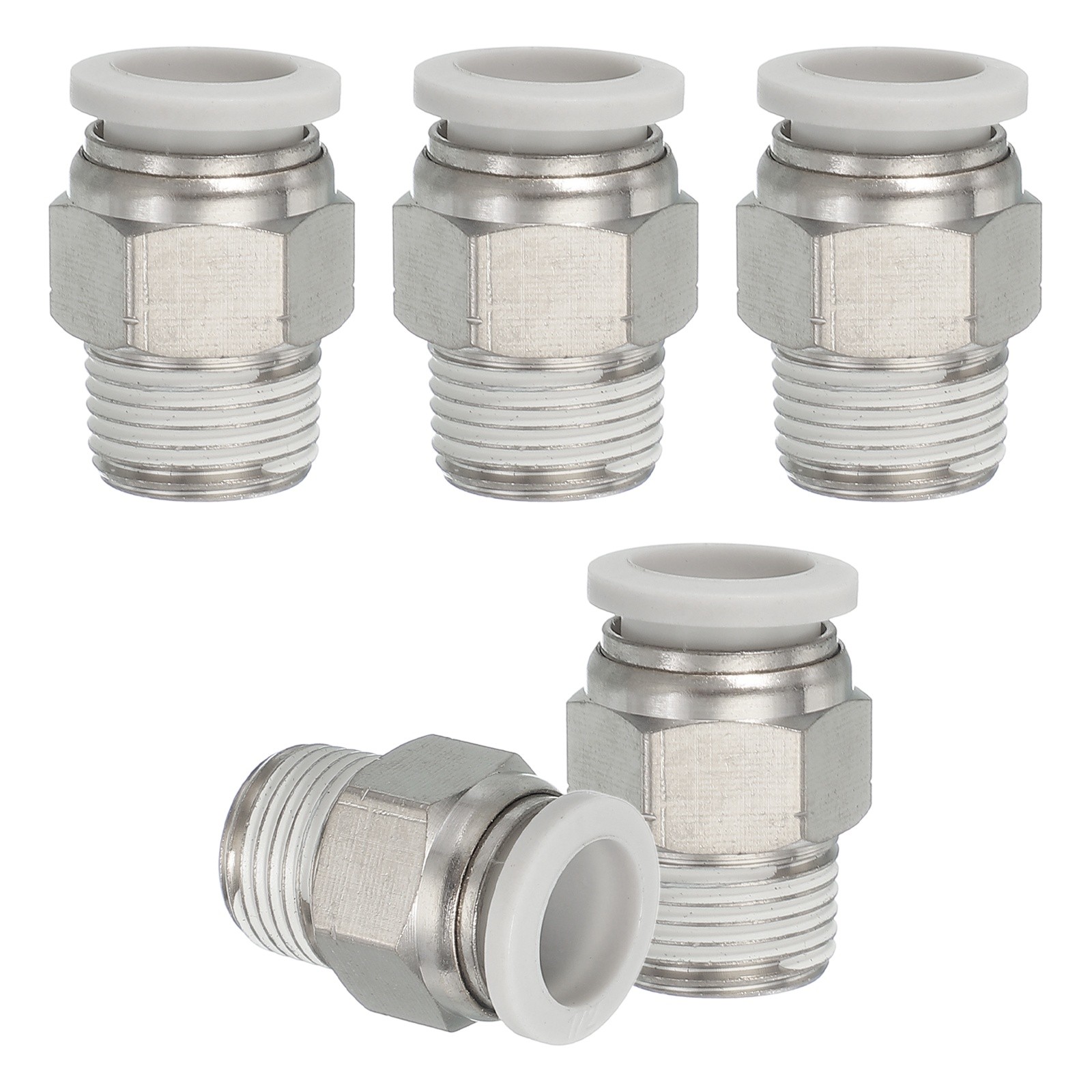 5 Pcs NPT Female 1/2" Tube OD x 3/8" NPT Thread Push to Connect Fittings White