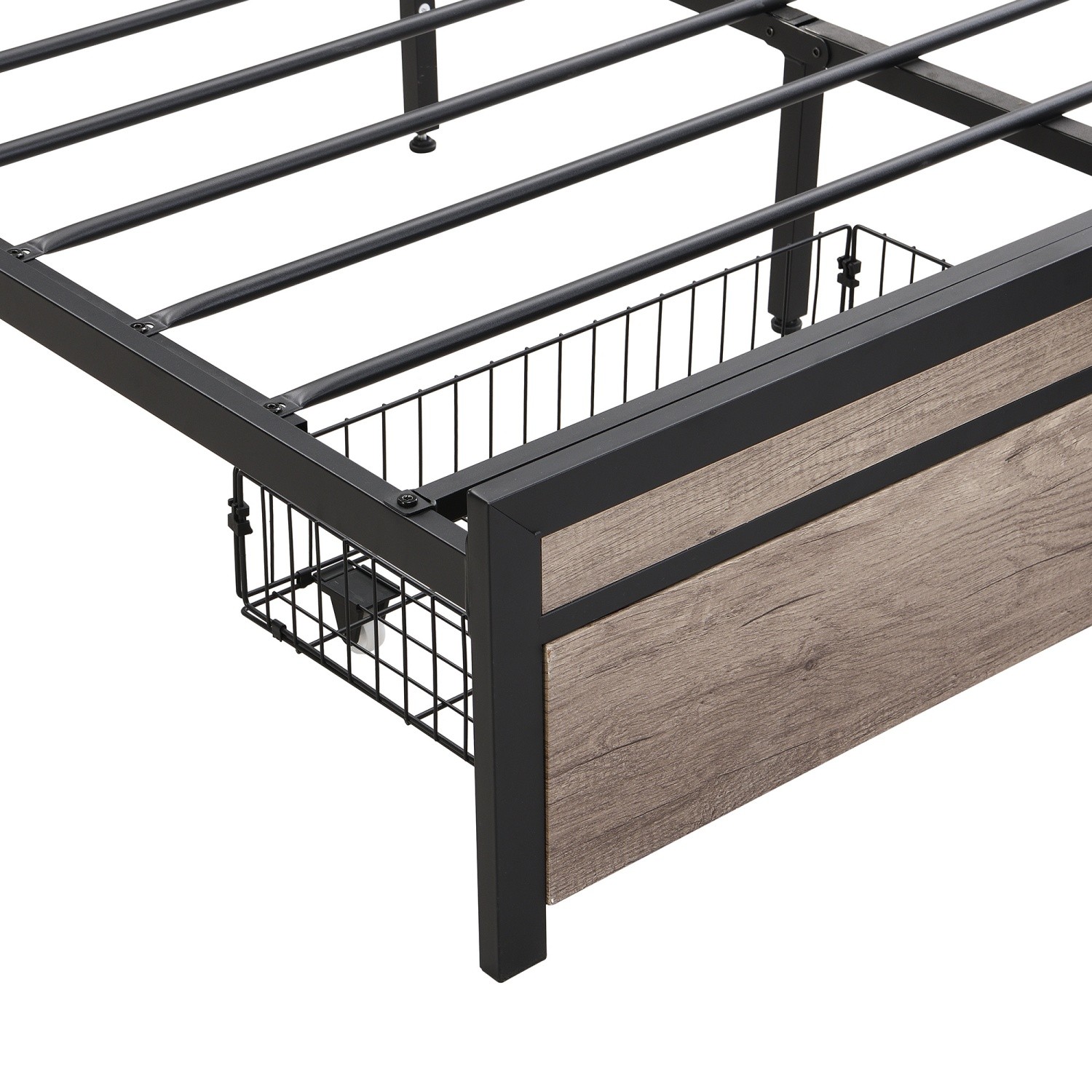 Full Size Bed Frame with Upholstered Headboard Metal Platform Bed w/ 2 Drawers