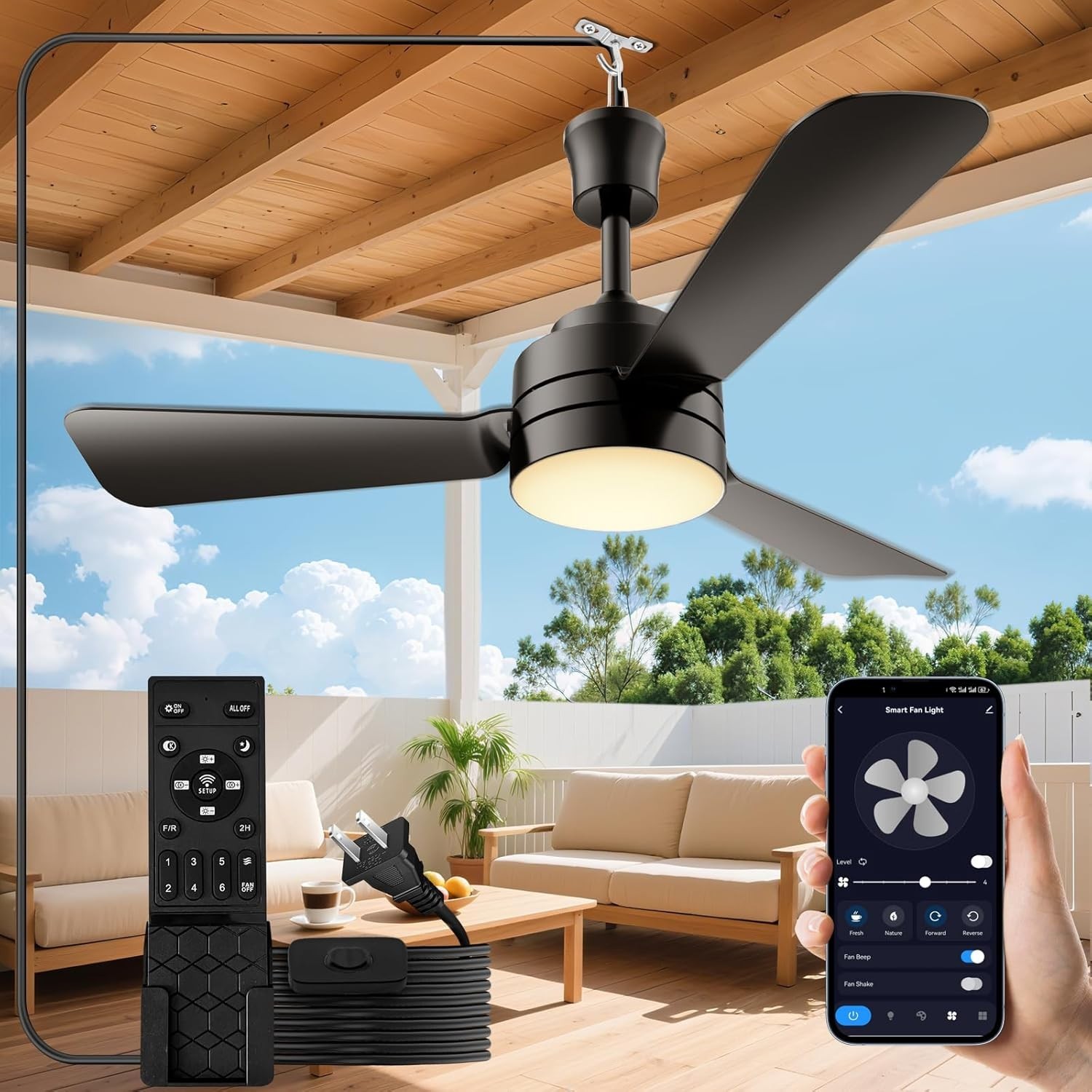 28" Gazebo Fan with Light,Plug in Ceiling Fan Light,Outdoor Ceiling Fan with ...