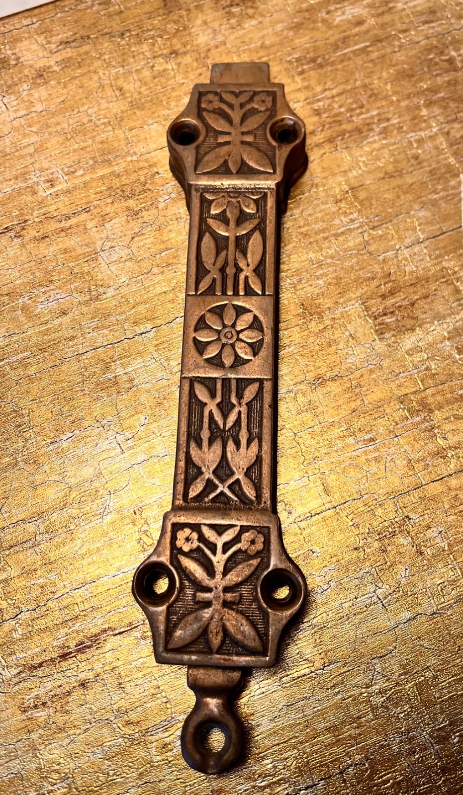 Antique Eastlake French/Barn Solid Brass DOOR LATCH Slide Bolt -spring pull 11"