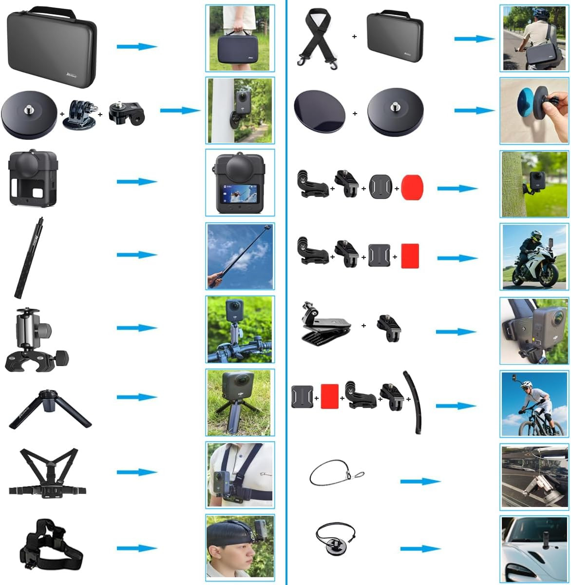 Accessory Kit for DJI Osmo 360 Magnetic Mount Bundle with Carrying Case Selfie S