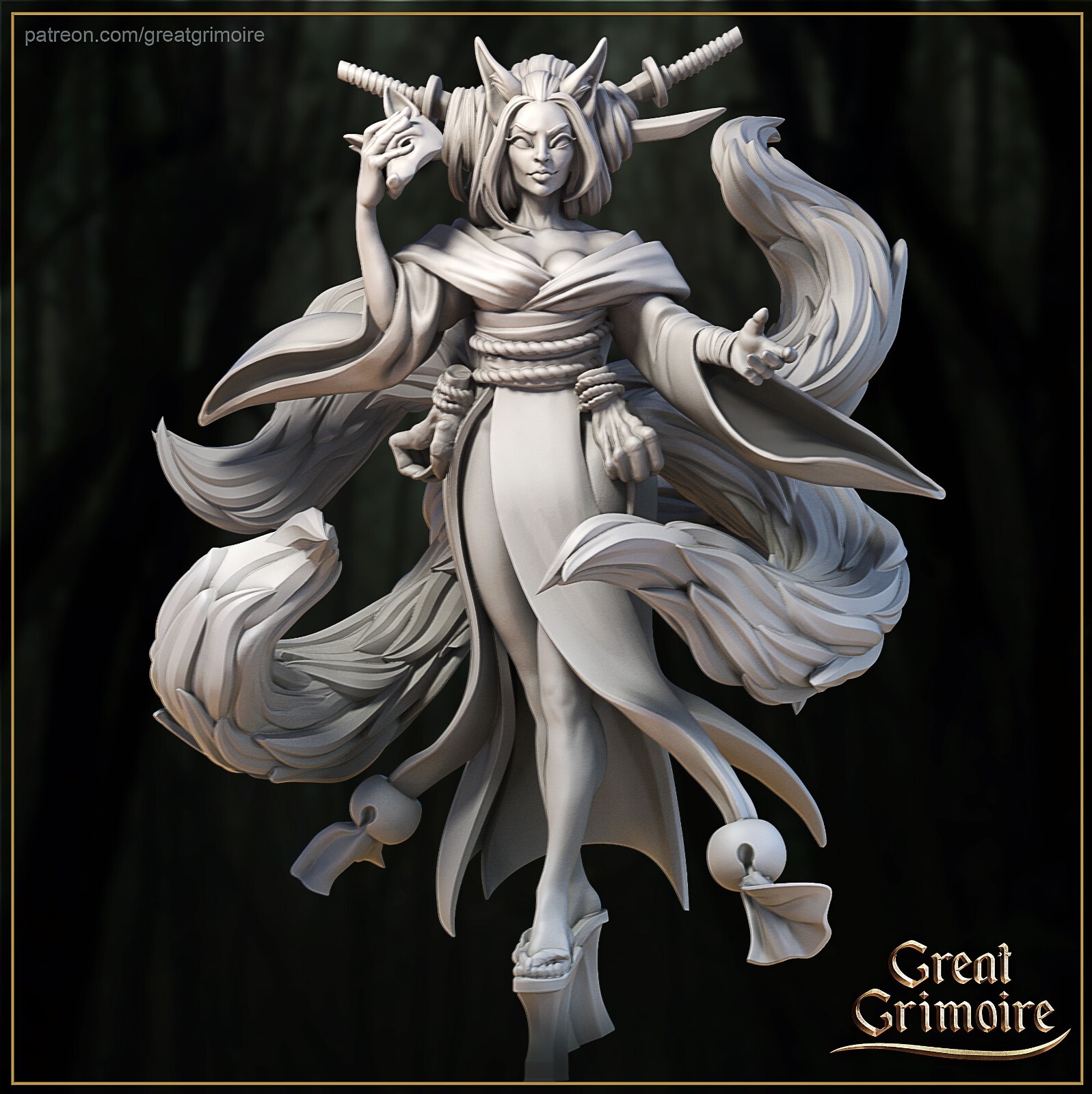 Kitsune, Blade of the Forest| Great Grimoire | RPG D&D Wargaming 3D Printed Mini