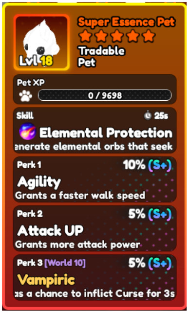 World Zero WZ - PET with PERFECT PERKS - SUPER ESSENCE