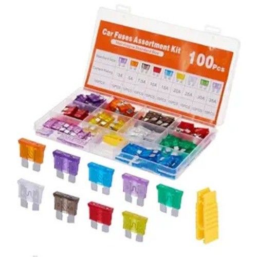 100 Pcs Standard Fuses Kit, Assortment Kit - Standard Size (3A 5A 7.5A 10A 15A 2