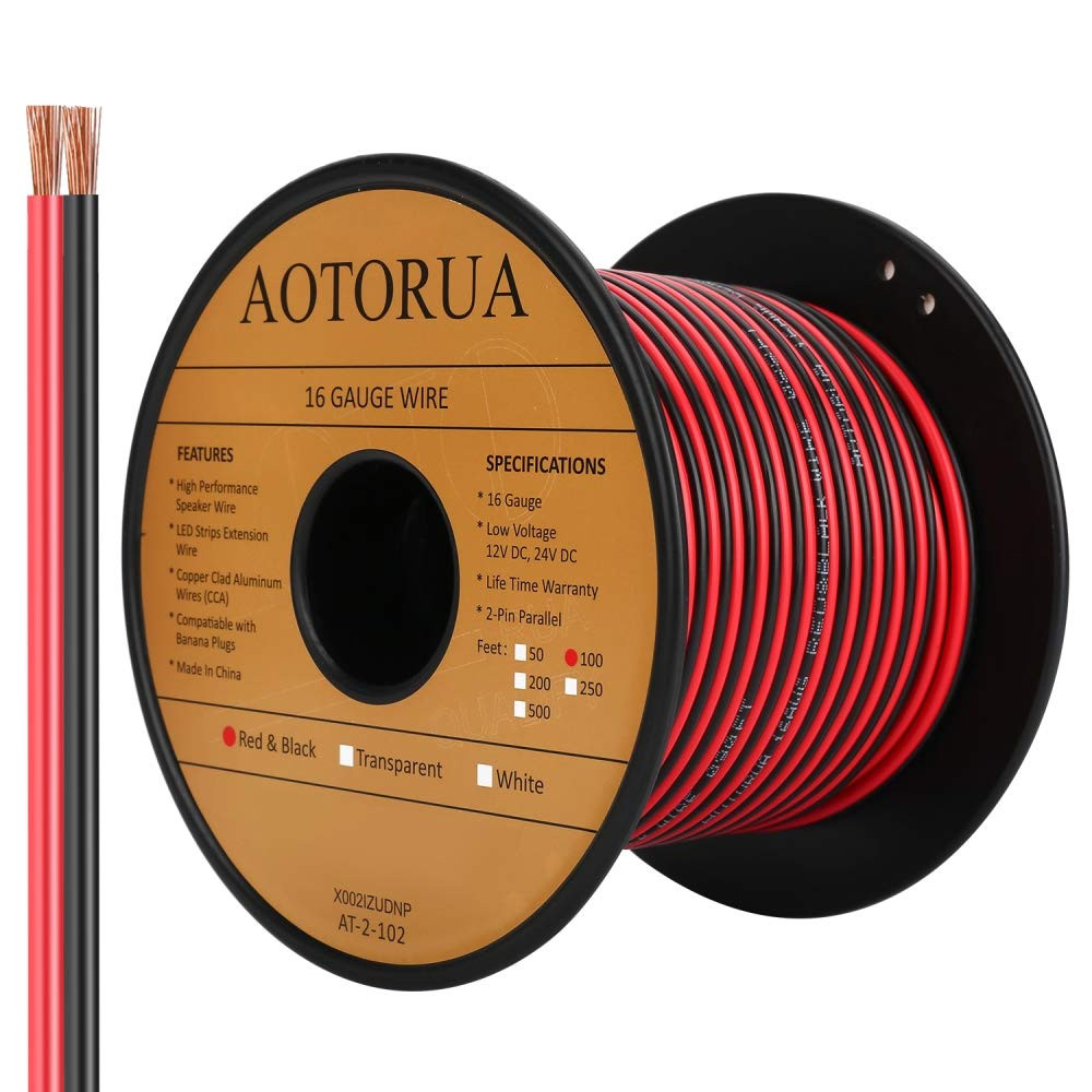 100' 16AWG 2 Conductor Red Black Electrical Wire 16/2 LED Strip DC Cable
