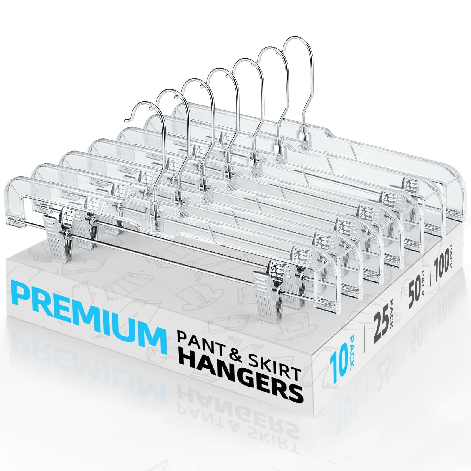 Clear Skirt Hangers with Clips, Non-Slip Plastic Pant Hanger with 2 Adjustabl...