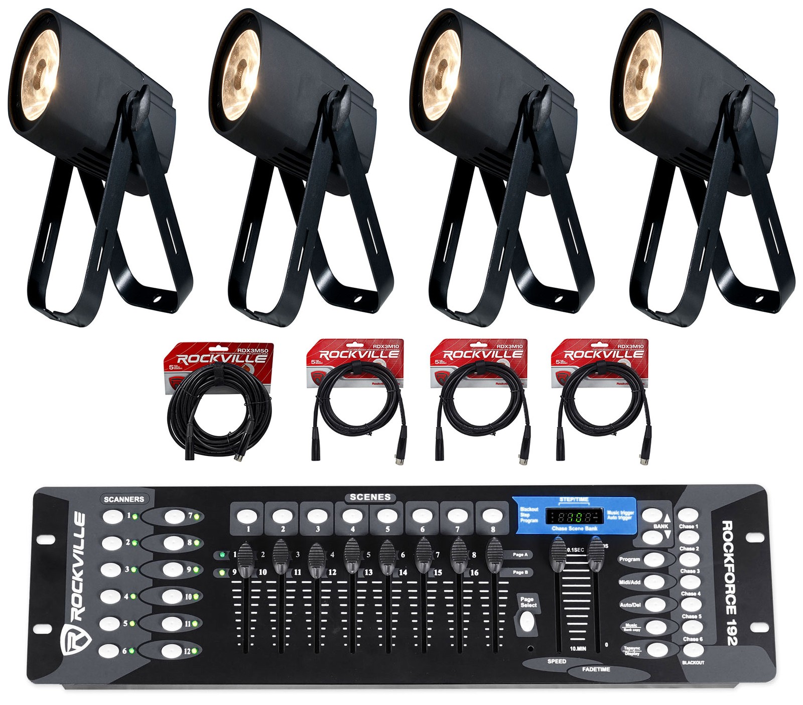 (4) American DJ SABER SPOT WW 15 Watt LED Pinspot Lights+DMX Controller+Cables