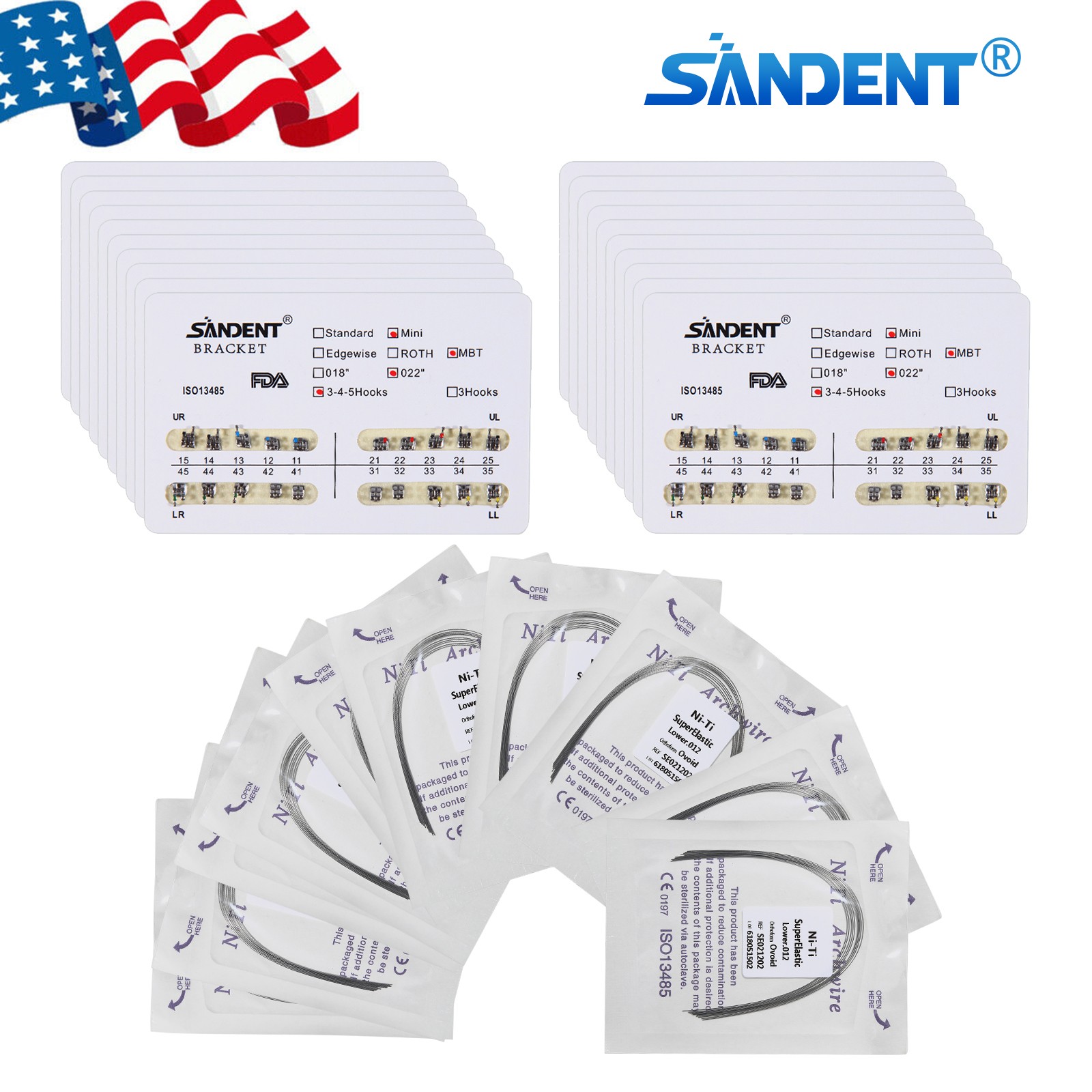 Dental Orthodontic Brackets Braces MINI Roth .022 Hooks 3-4-5 /Arch Wires st