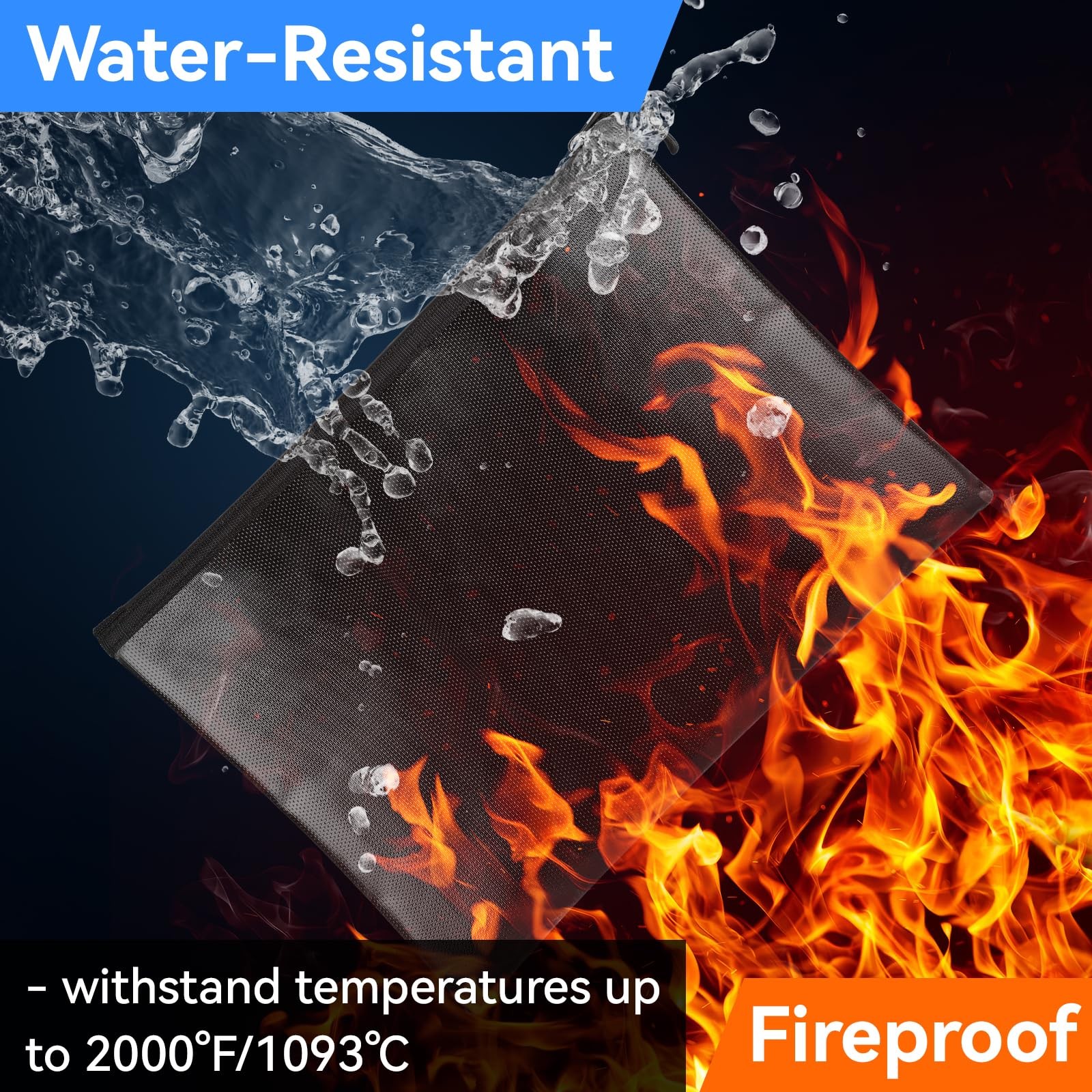Fireproof Document Bag 10x13.5 Inch Waterproof Holder Zipper Secure Storage