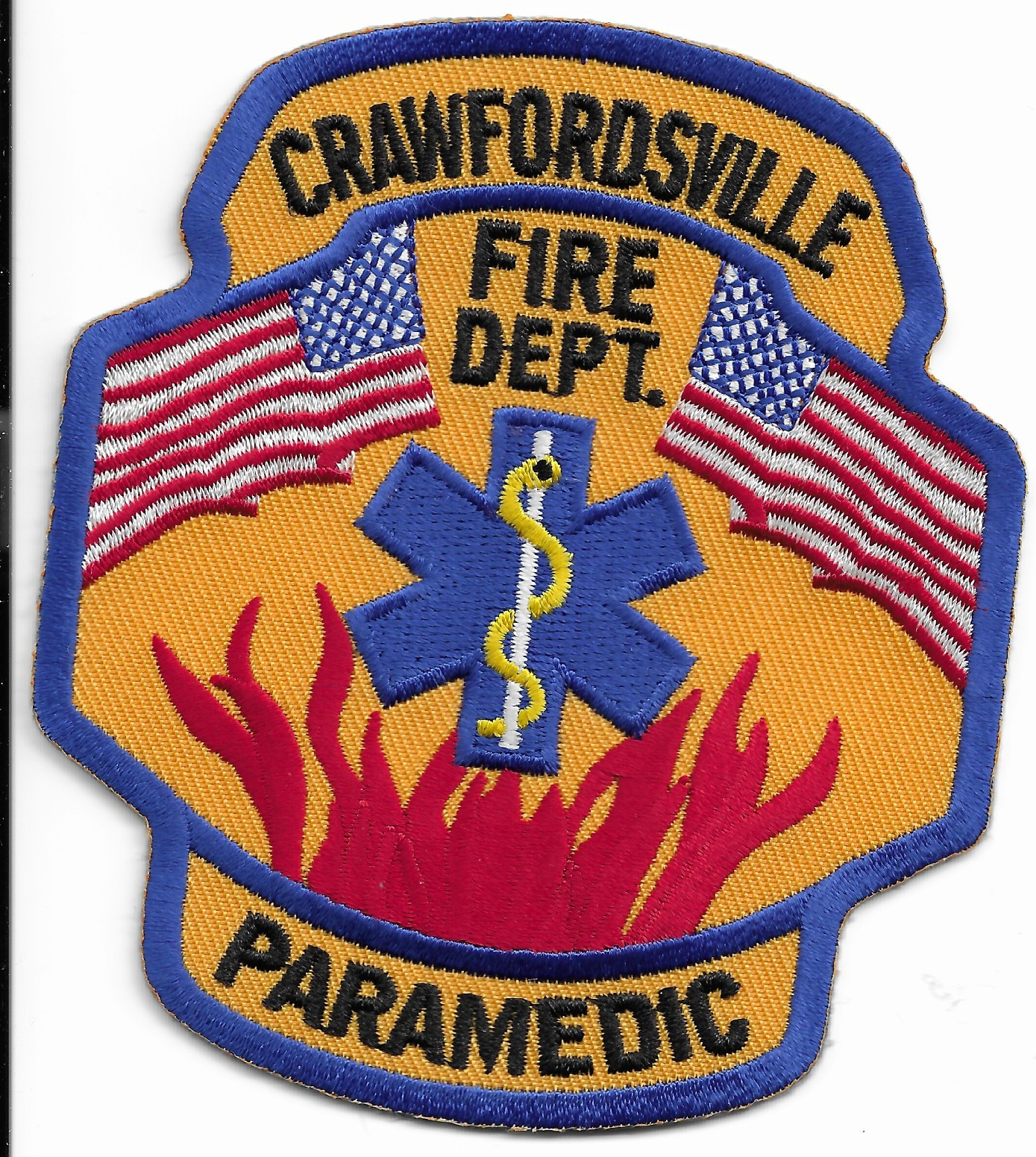 Crawfordsville  PARAMEDIC, Fire Dept., Indiana  (3.5" x 4" size) fire patch