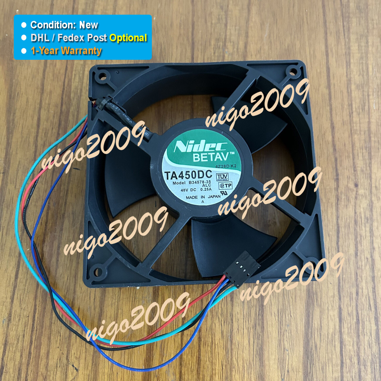 Brand New Nidec TA450DC B34578-35 48V 0.25A 4-wire Cooling Fan 1-Year Warranty
