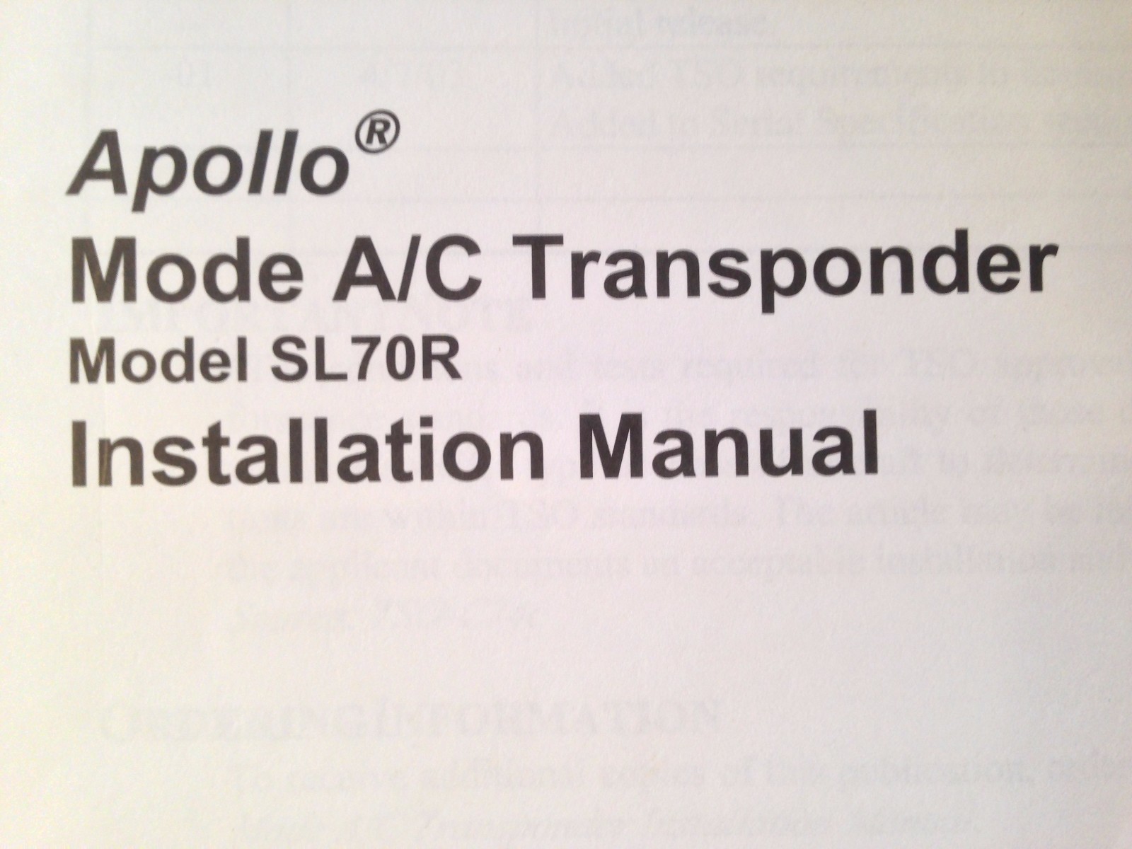 UPS Apollo SL70R Transponder Install Manual