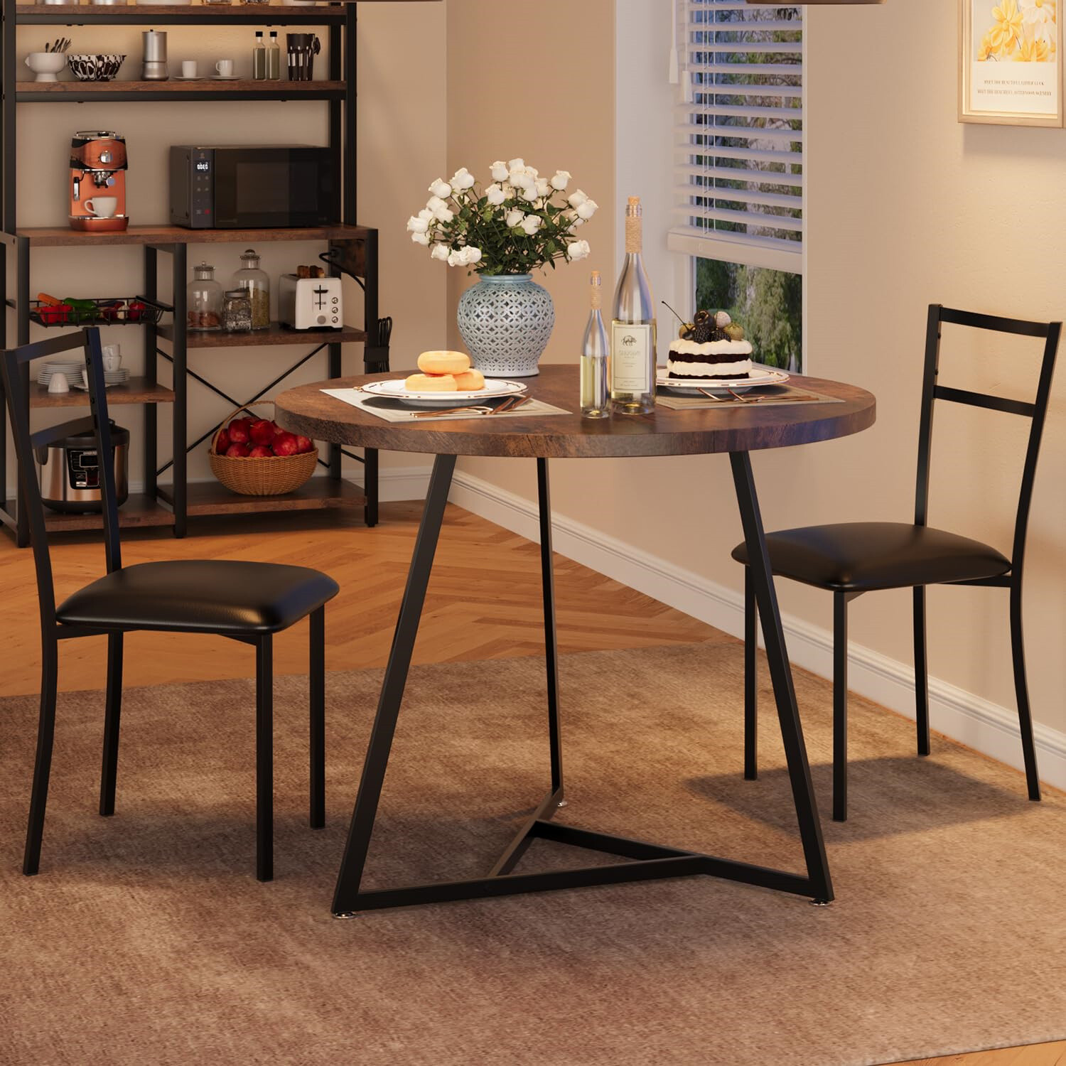 ✅3pcs Dining Table Set Kitchen Table and Chairs Upholstered Chairs for Apartment