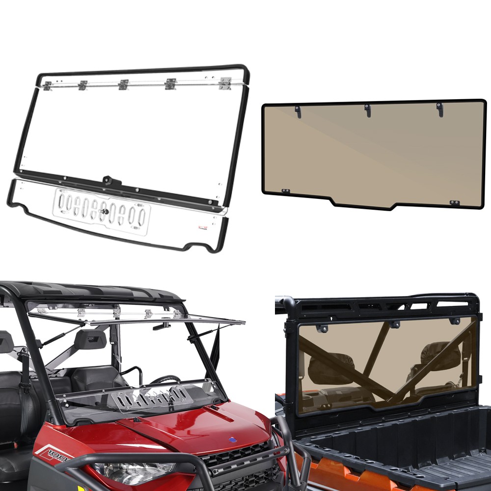 2x For Polaris Ranger 1000/Crew XP 1000 2017+ Flip Windshield Tinted Back Window