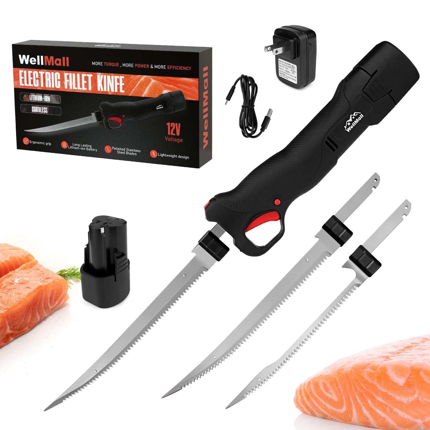 WellMall Fillet Knife - Electric Fillet Knife Fish, Cordless Electric Knifes
