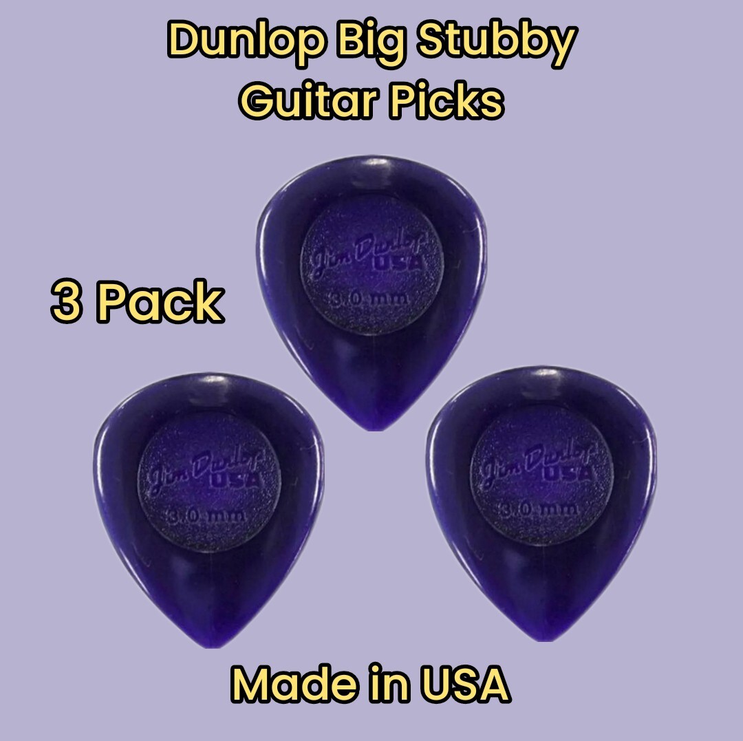 3 Pack New Dunlop Big Stubby Purple Nylon Guitar Picks  Standard 3.00mm