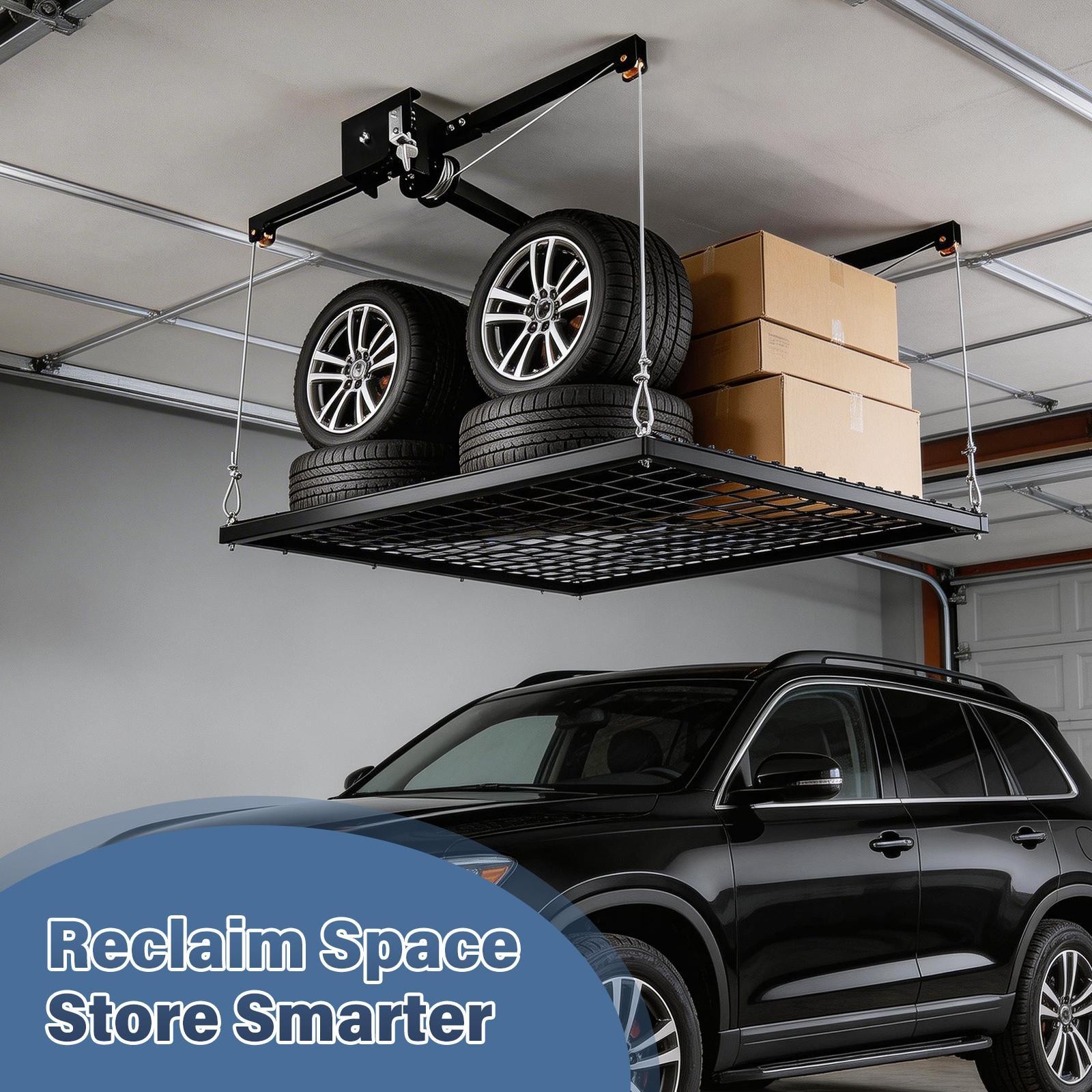 Overhead Garage Lifting Storage Rack, Garage Storage Rack, Adjustable Height Gar