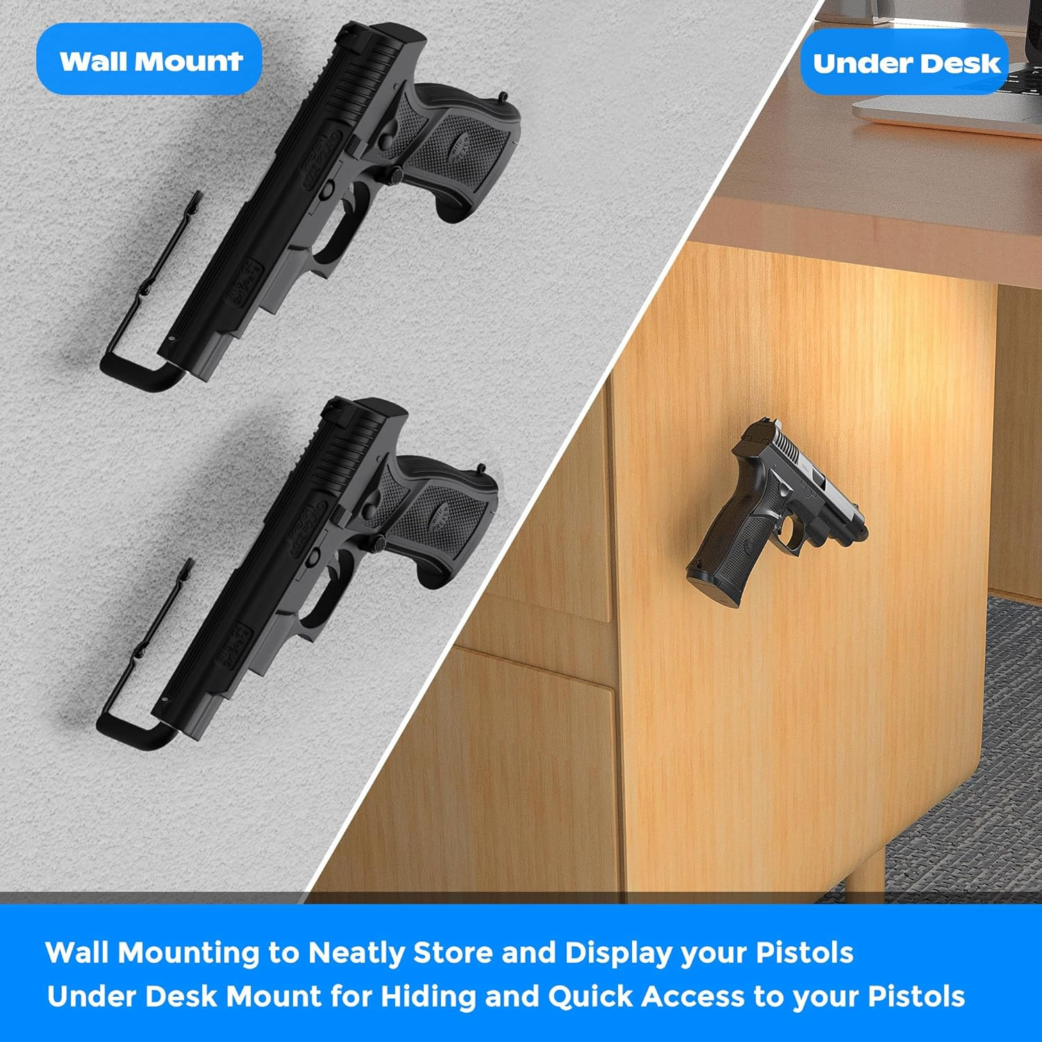 8Pcs Pistol Wall Mount Rack - Rubber Wrap Top Pistol Rack for Wall,Cabinet,Safe,