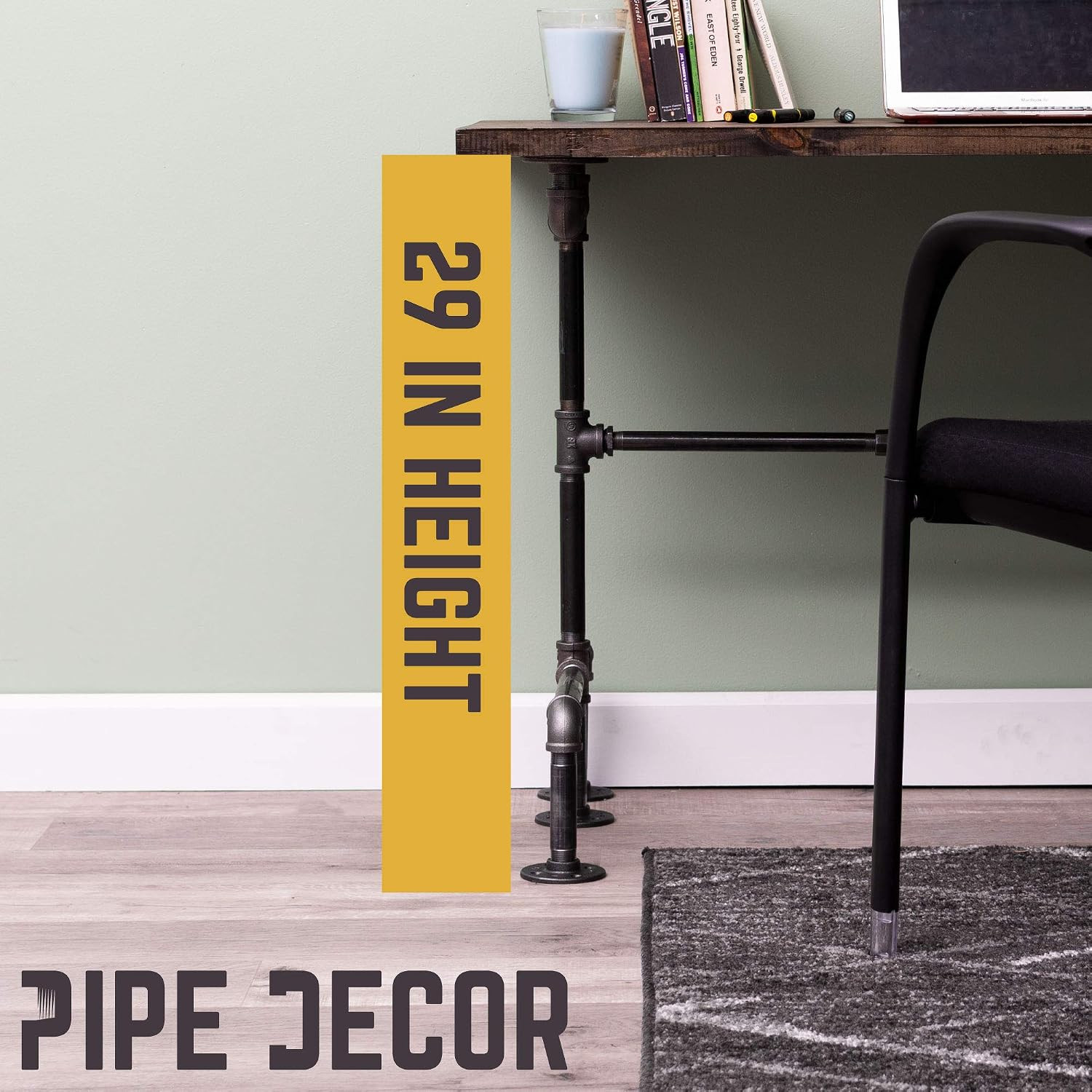 Industrial Pipe Desk Leg Set, Modern Home Office Writing or Computer Base Kit, D