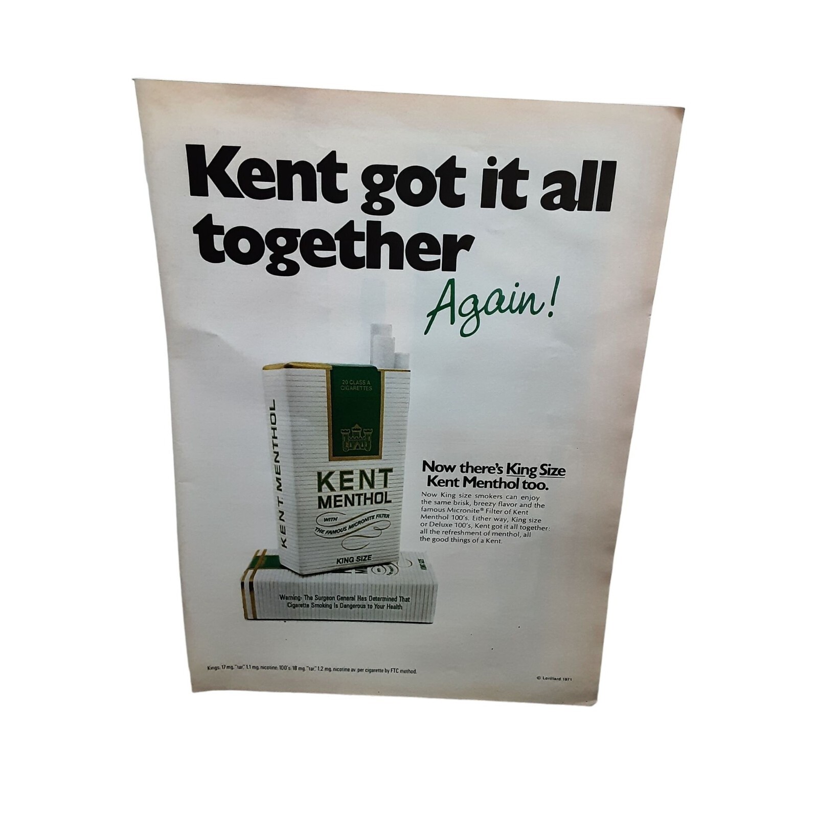 1971 Kent Cigarettes Got It All Together Original Print Ad Vintage