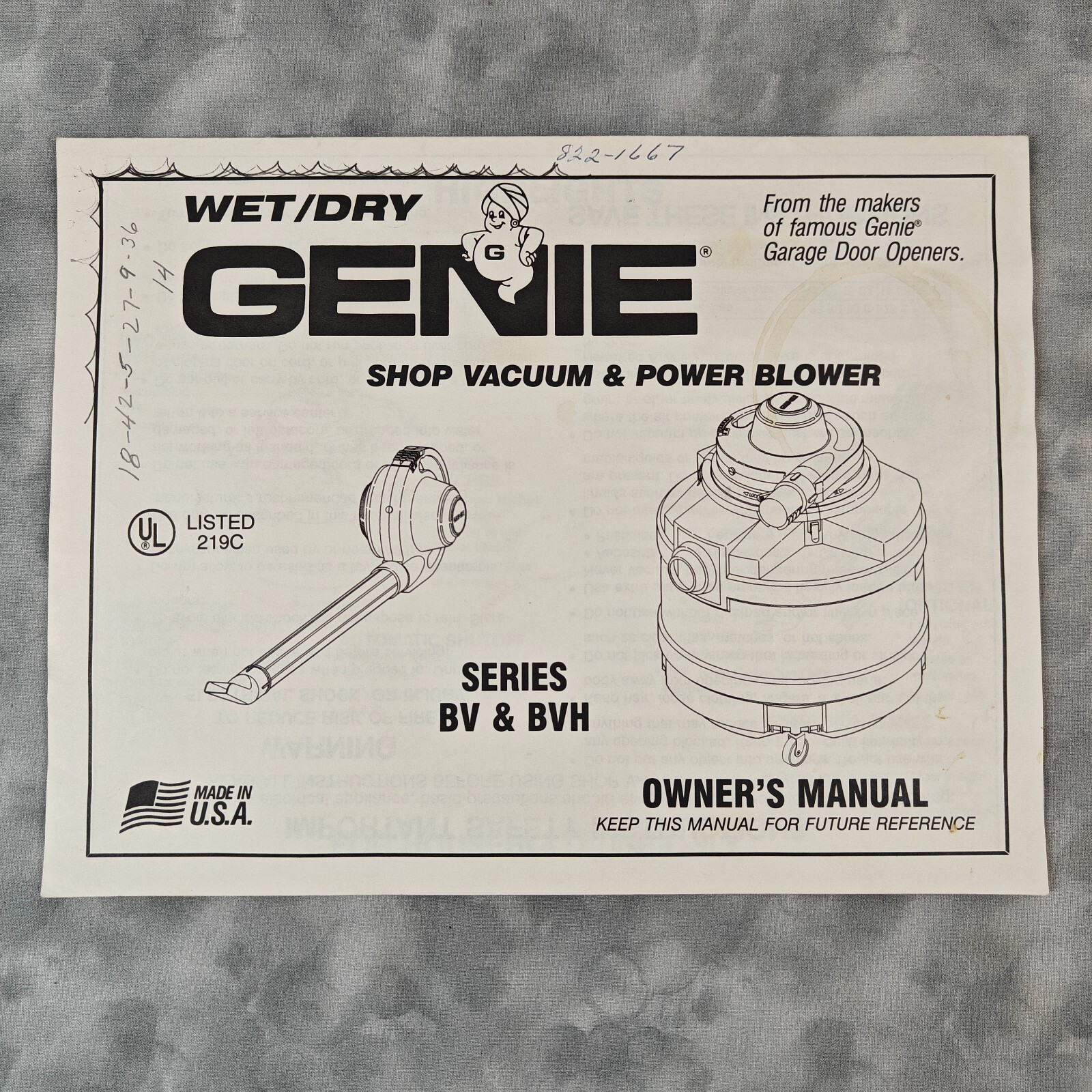 Genie Wet/Dry Shop Vacuum & Power Blower Manual 📚 USA Made