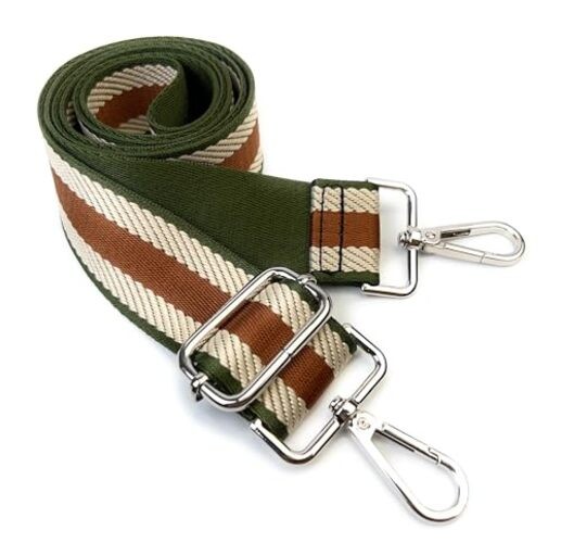 Purse Strap with Silver Hardware 1-1/2 Inch Wide Green Beige Brown Stripe