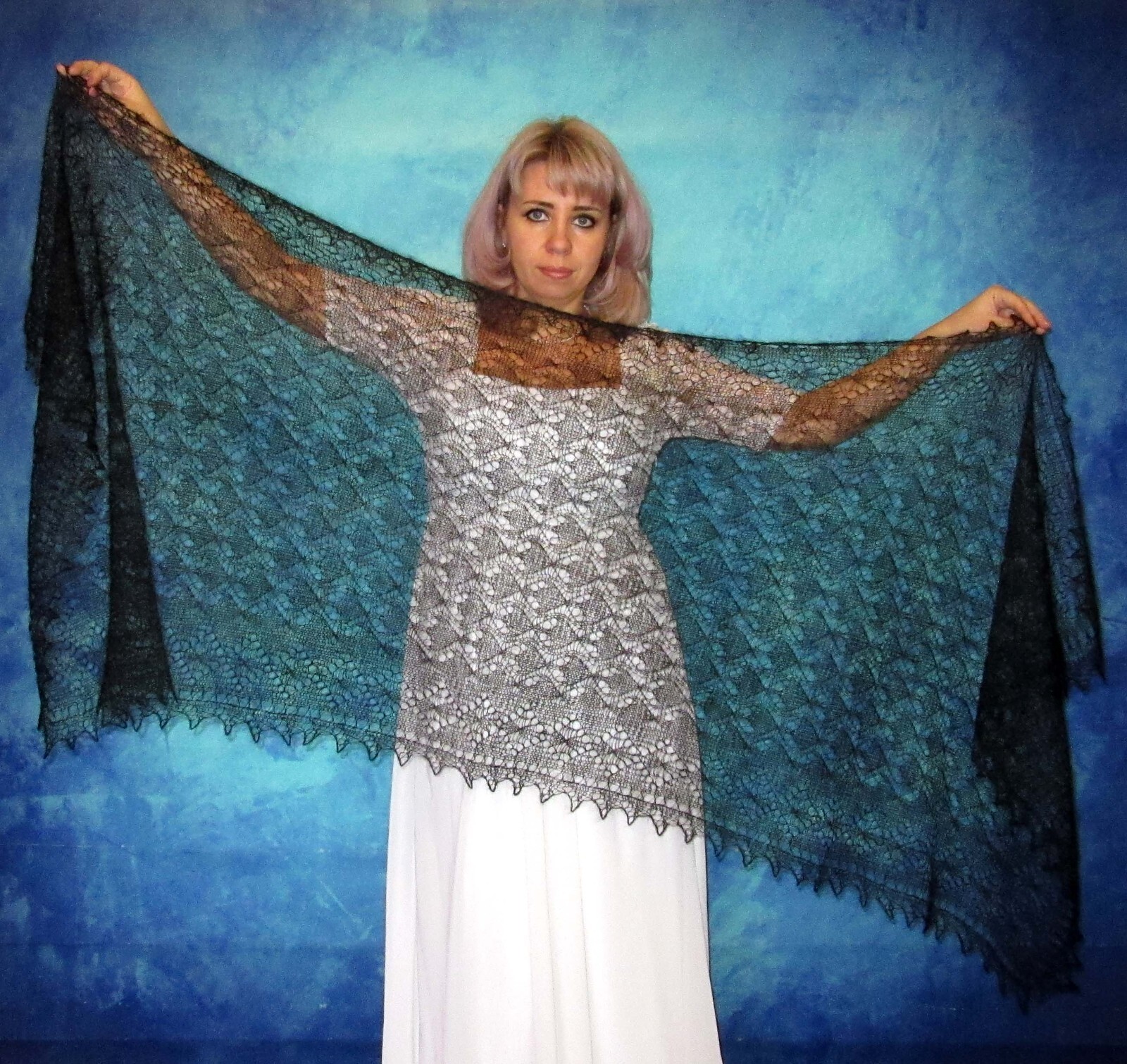 Black warm long scarf, Russian shawl, Orenburg wool wrap, Mourning cover up,Cape