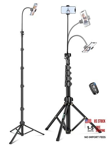 Phone Tripod, 85" Tripod for Cell Phone iPhone with Gooseneck, 85 Inch Black