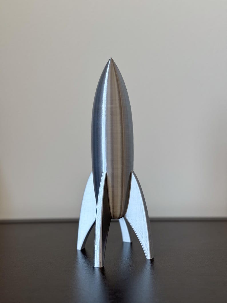 Silver Rocket Ship, Retro Rocket Ship Model, Rocket Decoration,Space Theme Decor