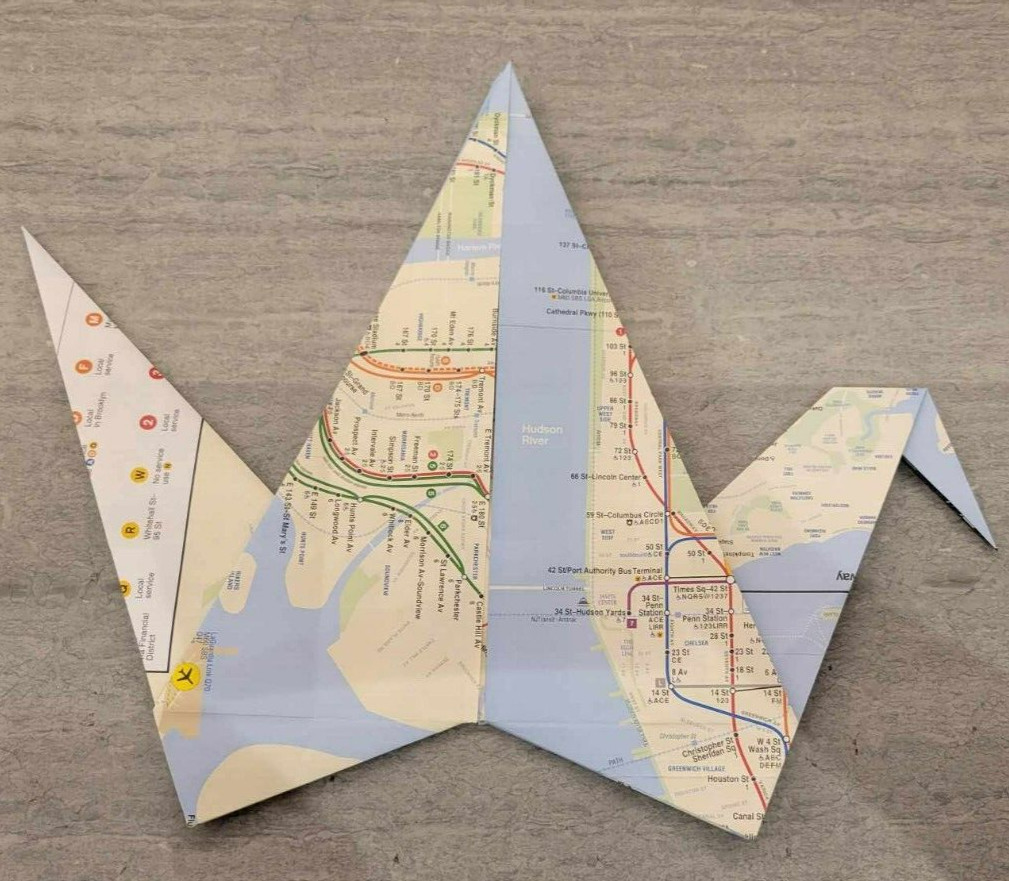 1 Giant Large NYC Subway Map 23" x 23" Handmade Wedding Paper Origami Crane