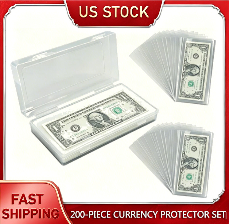 200 X Money Bag Storage Protect World/US Currency Banknotes Clear Soft Sleeves