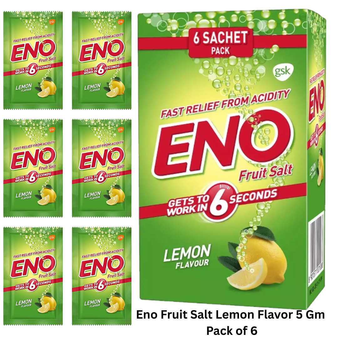 Eno Lemon Flavour Fruit Salt 5 g (Pack of 6) Sachet Provide Relief from Sourness