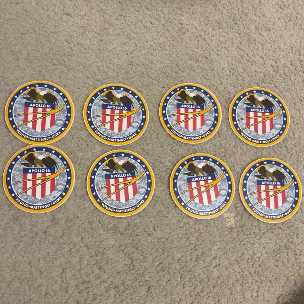 Vintage Apollo 16 Mission Decal Sticker Lot of 8 3.5” Young Mattingly Duke NOS