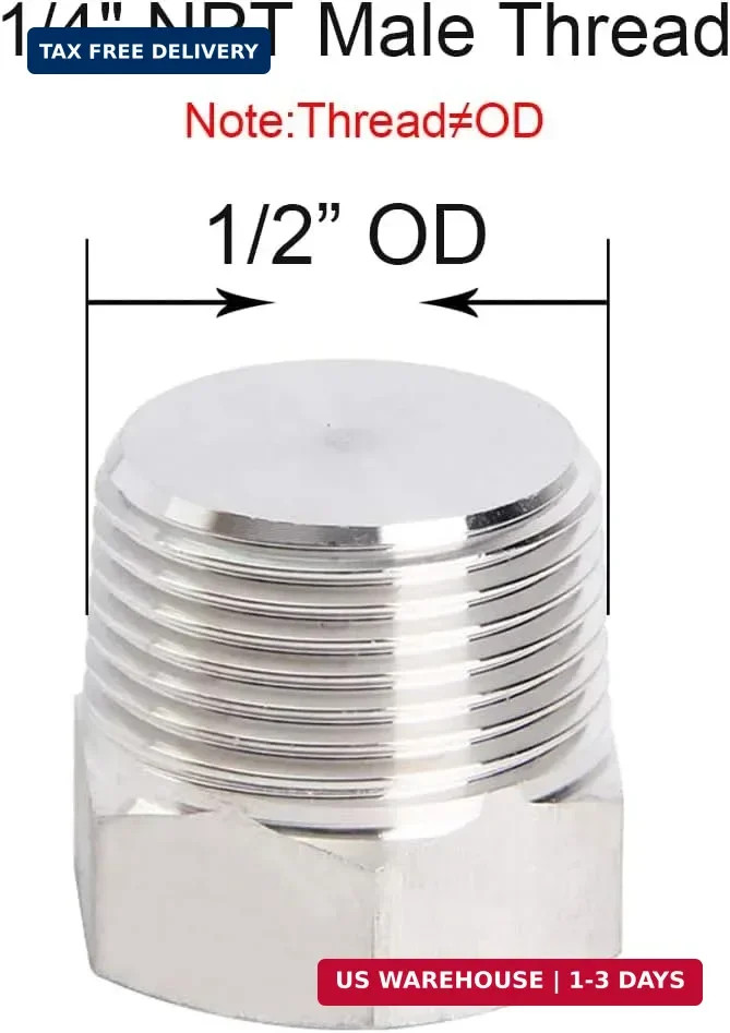 Joywayus 4Pcs Stainless Steel Outer Hex Thread Socket Pipe Plug Fitting 1/4" NPT