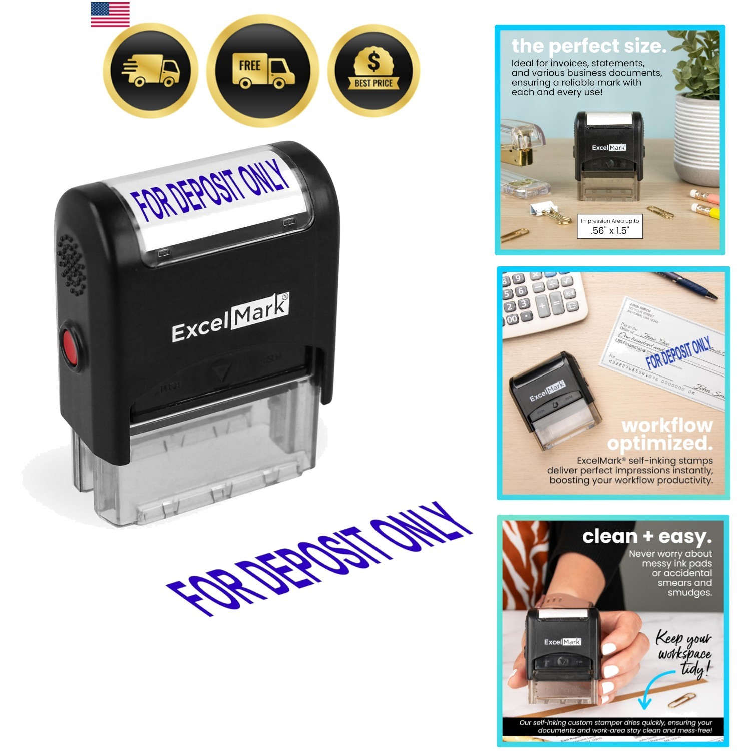 for Deposit ONLY - A1539 Self Inking Rubber Bank Stamp - Blue Ink