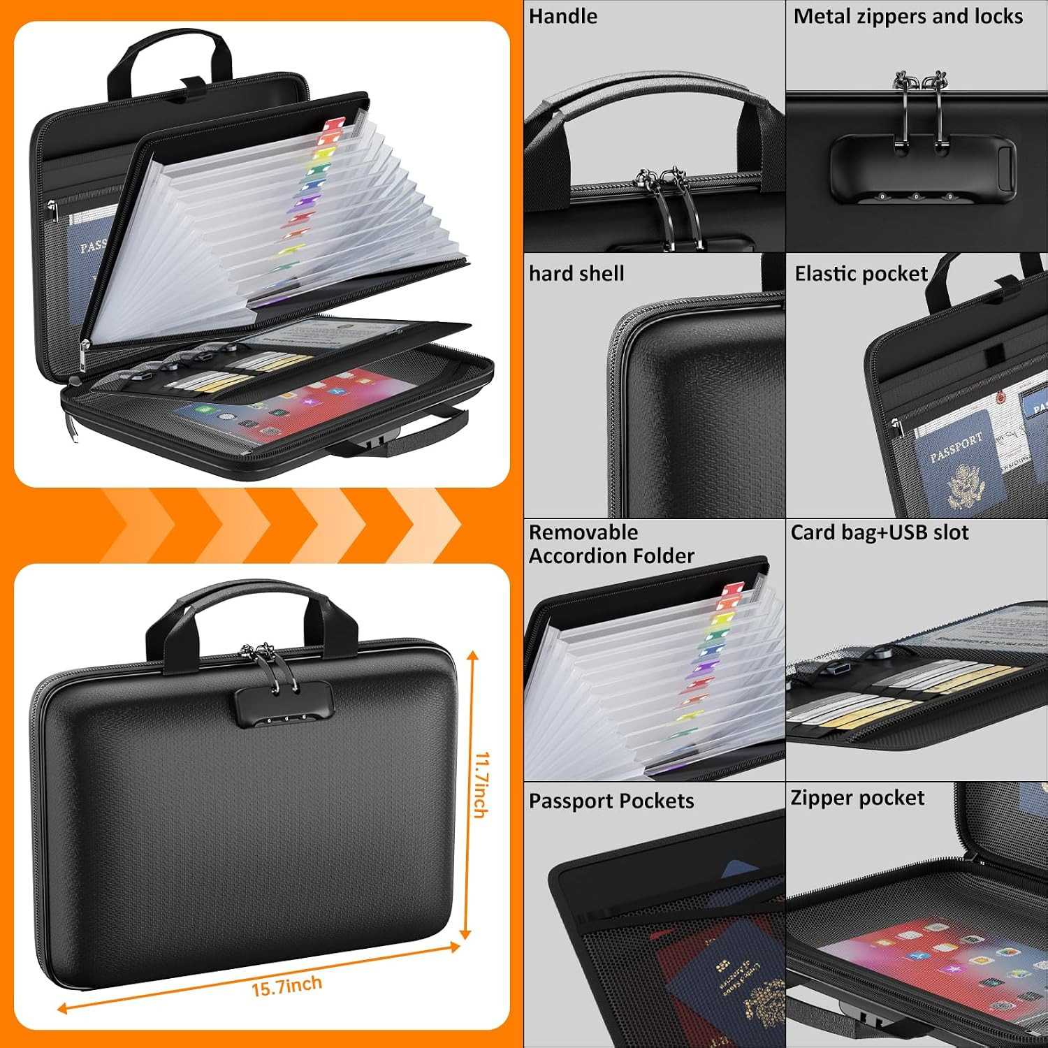 Fireproof File Organizer with Lock, Hard Case Fireproof Document Box