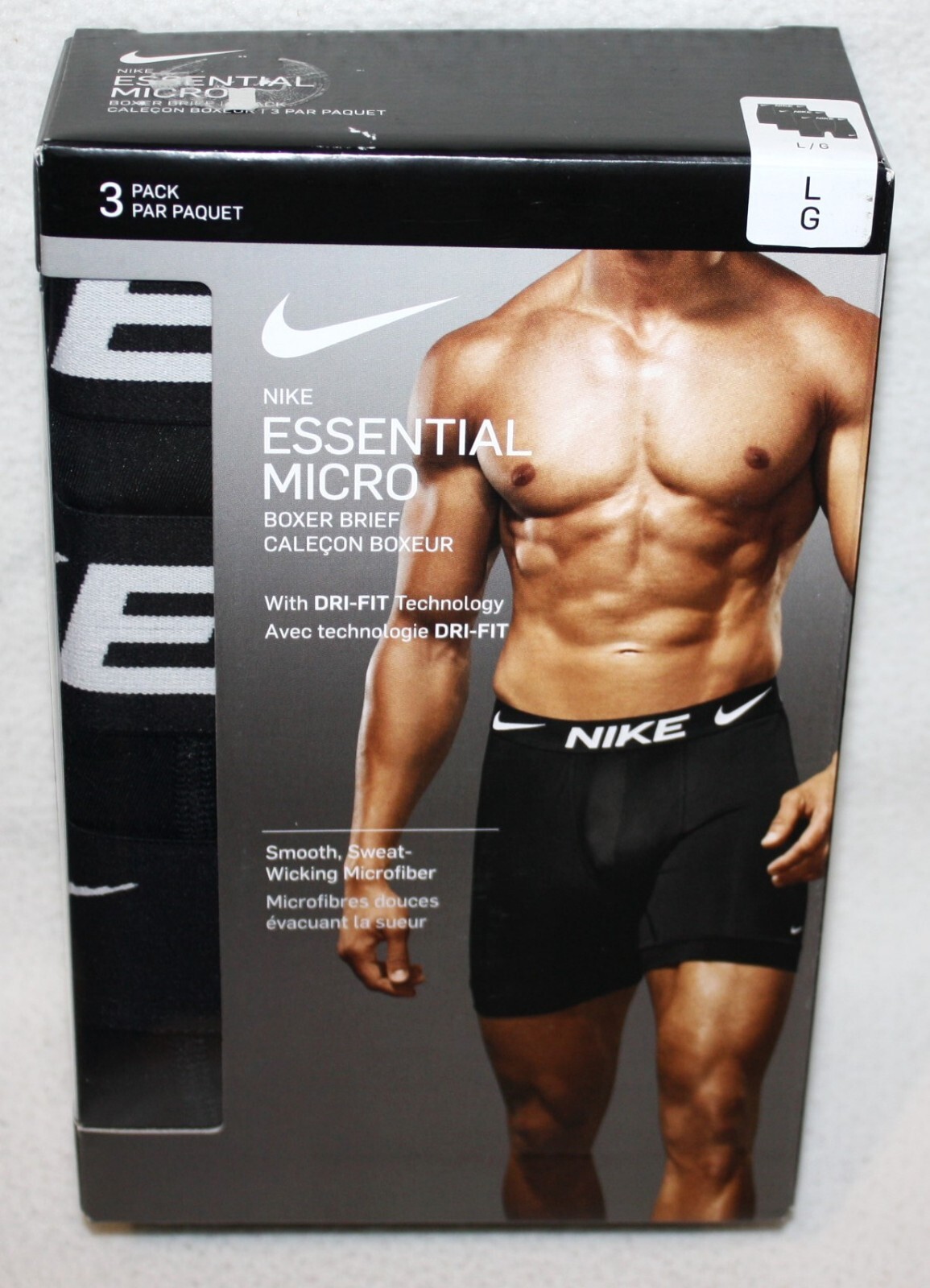 3 NIKE Dri-Fit Essential Micro 3 Pack Boxer Brief Black Men's , NEW IN BOX